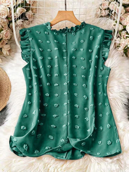 Women's Elegant Blouse with Ruffles and V-Neck – Casual & Office