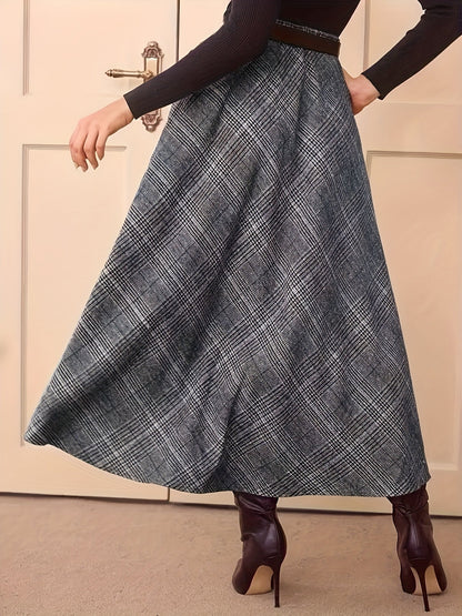 Women's plaid maxi skirt, A-line, high-waisted