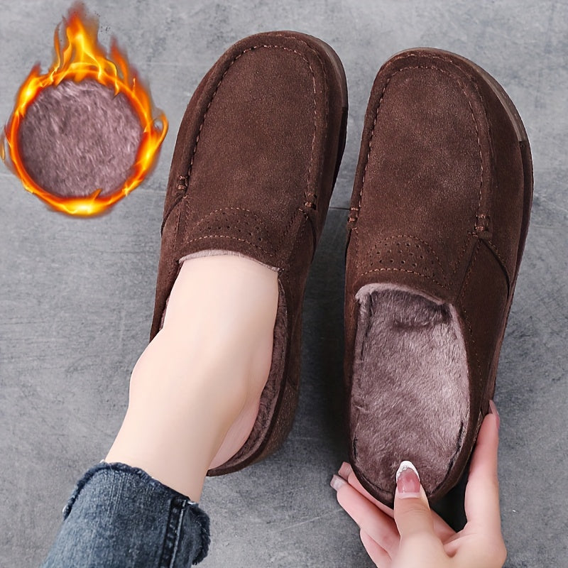 Women's mule loafers with soft lining, suede-look finish, brown
