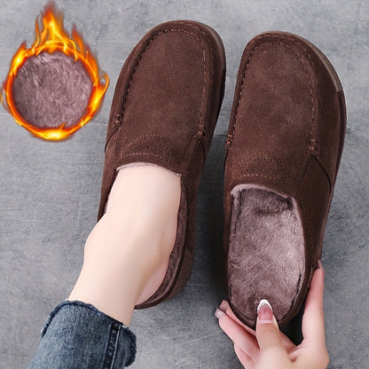 Women's mule loafers with soft lining, suede-look finish, brown