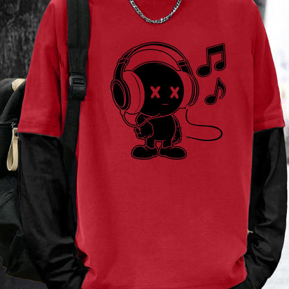 Unisex Langarmshirt mit Cartoon-Kopfhörer-Print in Layer-Optik