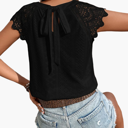 Women's lace blouse with back bow and short sleeves – summer casual boho style