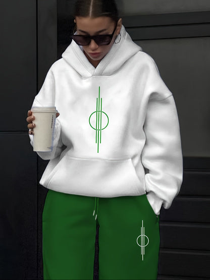 Unisex Hoodie Set Weiß mit Motiv & Jogginghose in passender Farbe