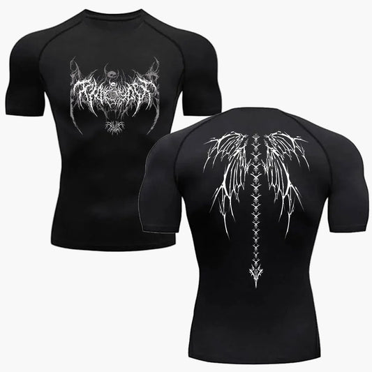 Men's Compression Shirt Metal Style – Tribal Skeleton Design for Exercise & Leisure