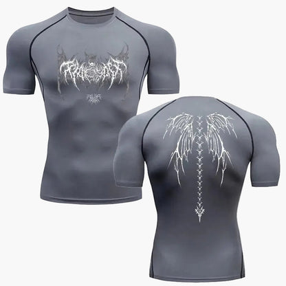 Men's Compression Shirt Metal Style – Tribal Skeleton Design for Exercise & Leisure