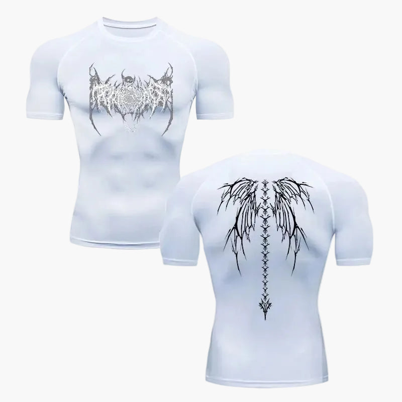 Men's Compression Shirt Metal Style – Tribal Skeleton Design for Exercise & Leisure