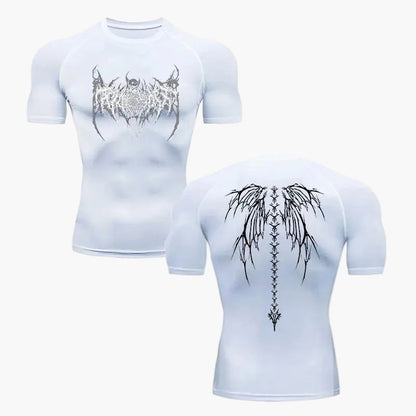 Men's Compression Shirt Metal Style – Tribal Skeleton Design for Exercise & Leisure