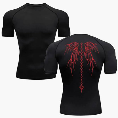 Men's Compression Shirt Metal Style – Tribal Skeleton Design for Exercise & Leisure