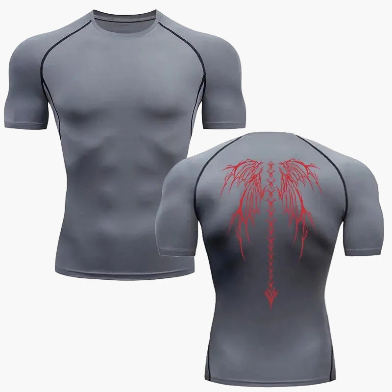Men's Compression Shirt Metal Style – Tribal Skeleton Design for Exercise & Leisure