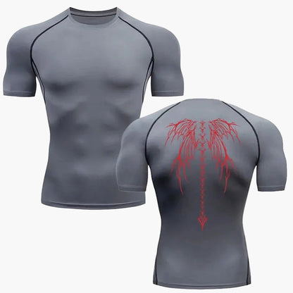Men's Compression Shirt Metal Style – Tribal Skeleton Design for Exercise & Leisure