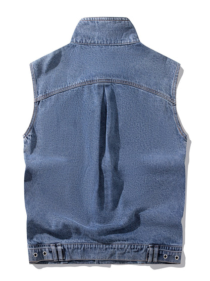 Men's Casual Style Denim Vest for Spring and Autumn – Sleeveless Vest with Button Front and Notched Collar
