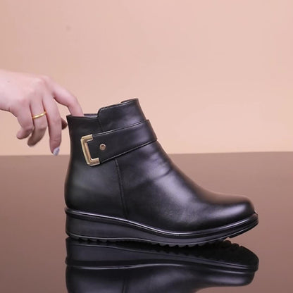 Damen Stiefeletten warm gefüttert Winter Boots mit Riemen und Schnalle