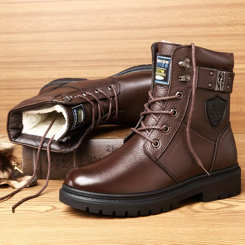 Men's winter boots, lace-up boots with a lug sole, black or brown, warm-lined