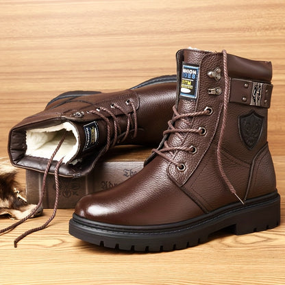 Men's winter boots, lace-up boots with a lug sole, black or brown, warm-lined