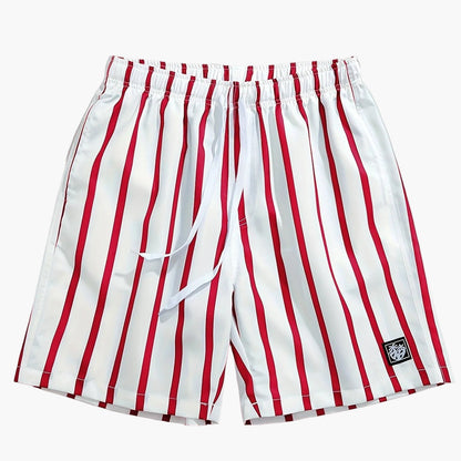 Men's swim shorts with red stripes, casual, relaxed style, perfect for beach and pool