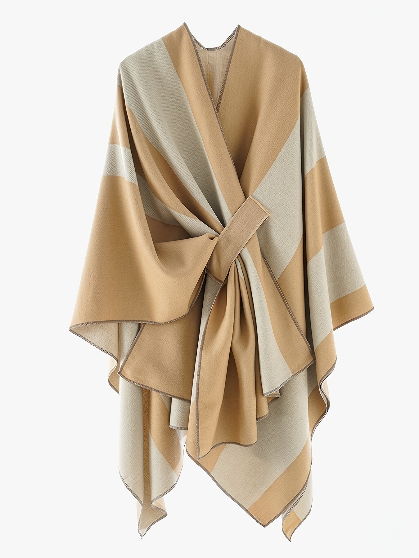 Damen Poncho Zweifarbig Gestreift Weicher Umhang mit V-Ausschnitt