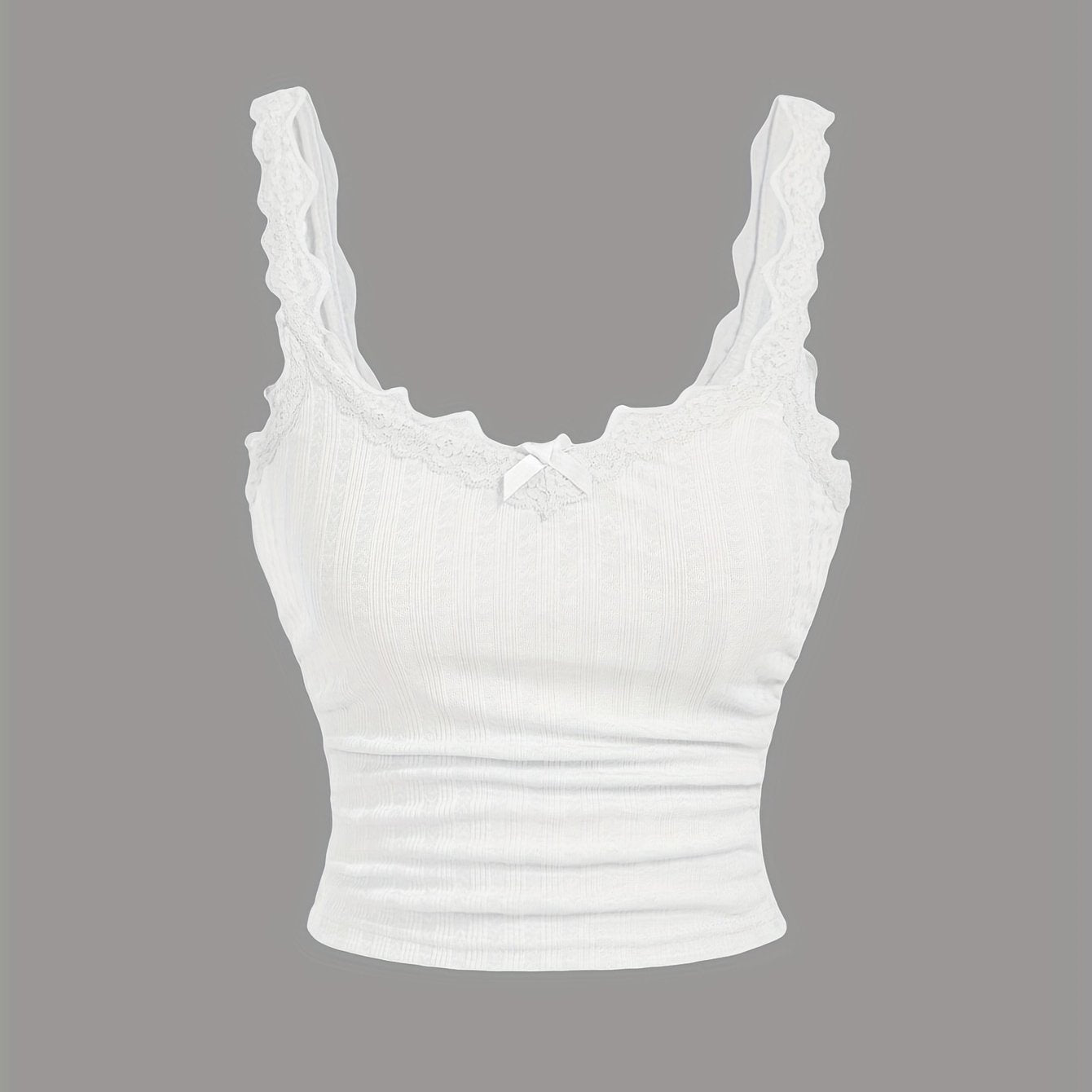 Women's Coquette-Style Camisole Top with Lace and Bow – Feminine Vintage Layering for Casual Wear