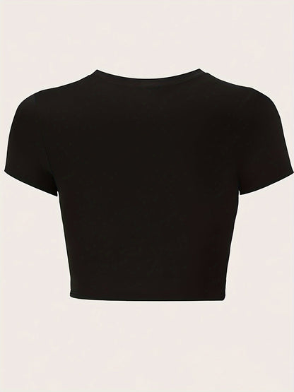 Women's Cropped Statement T-Shirt with Print for Everyday and Leisure – Modern, Casual Style