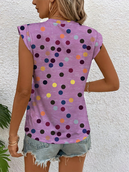 Women's Trendy Sleeveless Polka-Dot Top for Everyday and Leisure