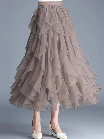 Women's Maxi Skirt with Ruffle Layers – Elegant Tulle Skirt for Formal Occasions