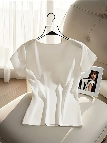 Women's blouse with bow and short sleeves – elegant style for office and special occasions