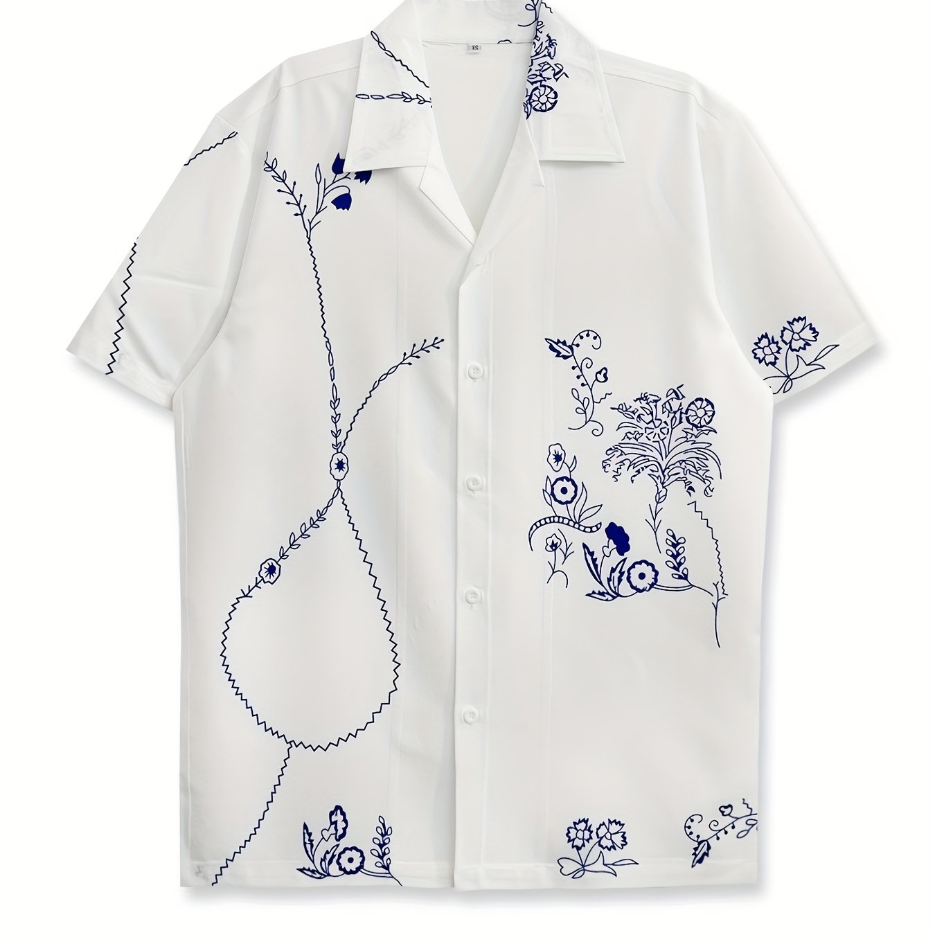 Men's Short-Sleeve Resort Shirt with Artistic Embroidery and Modern Floral Pattern – Stylish for Summer and Vacation