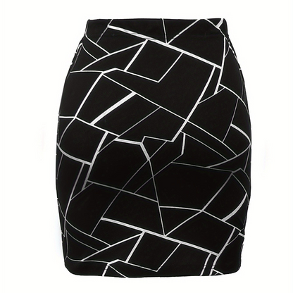 Women's mini skirt with geometric pattern and modern cut – stylish for office & leisure