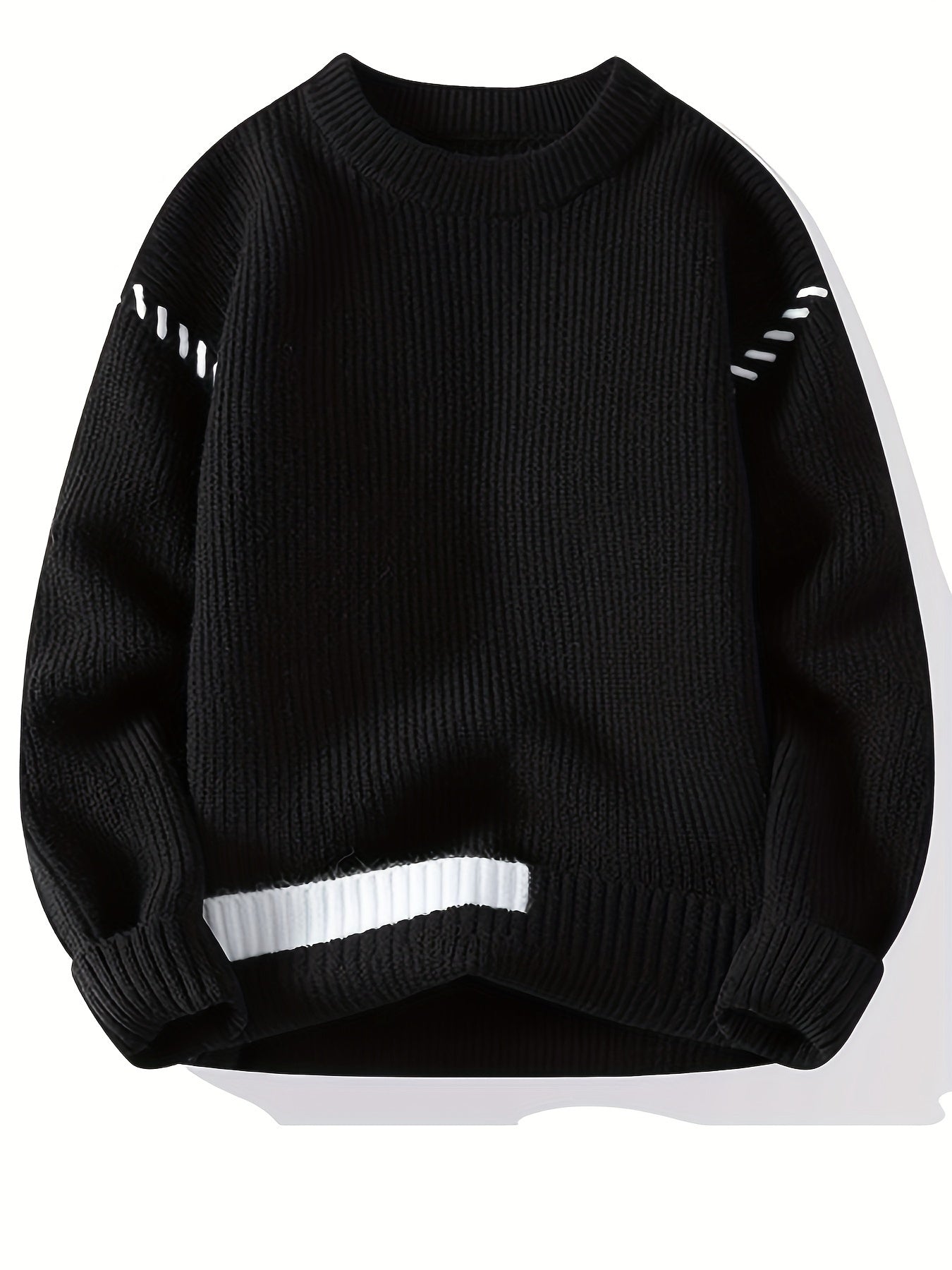 Unisex knitted sweater, crew neck, long sleeves, with contrasting details