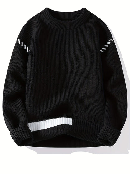 Unisex knitted sweater, crew neck, long sleeves, with contrasting details