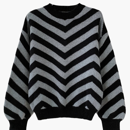 Damen Strickpullover mit Chevron-Muster und modernem Oversize-Look – Perfekt für Herbst und Winter