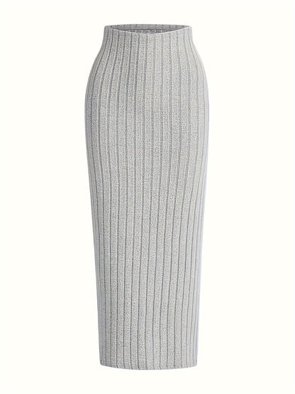 Women's Ribbed Knit Skirt – Elegant Maxi Skirt for Everyday and Office Wear