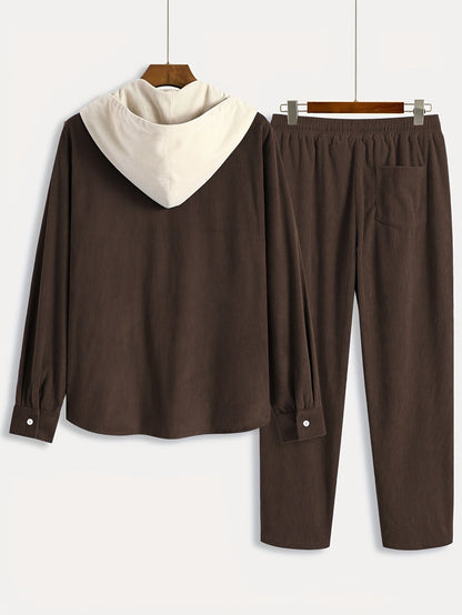 Cord-Zweiteiler Herren, Hemd-Jacke mit Kapuze & Hose