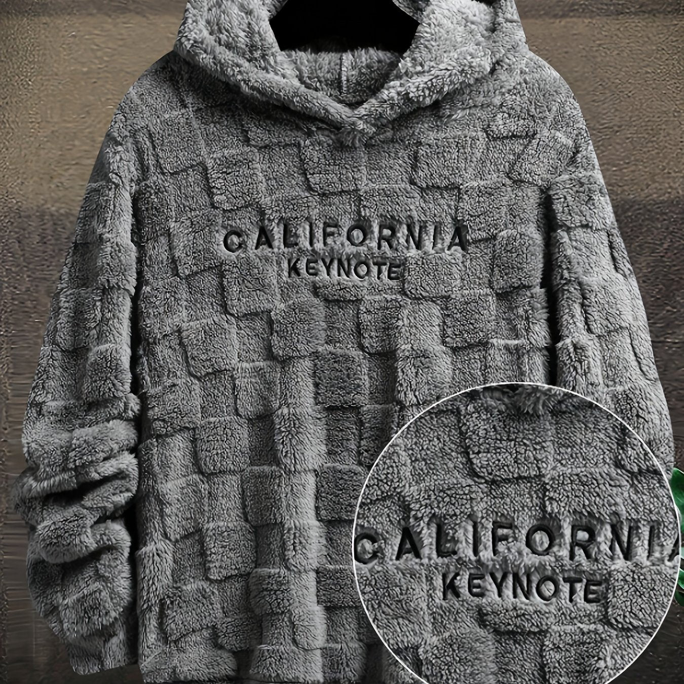 Unisex Flauschiger Hoodie mit Schachbrettmuster und Stickerei