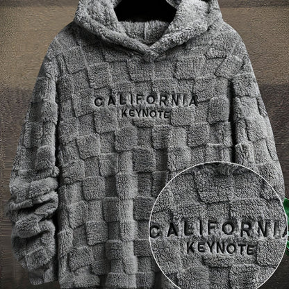 Unisex Flauschiger Hoodie mit Schachbrettmuster und Stickerei