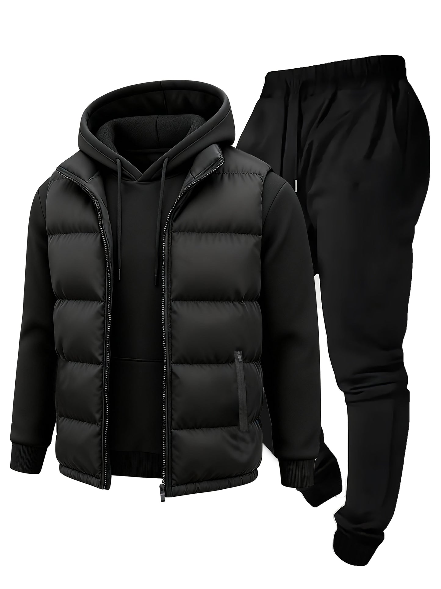 Men's puffer vest, hoodie, sweatpants, tracksuit set