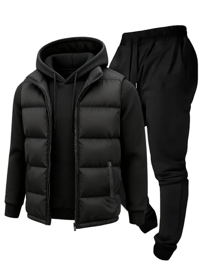 Men's puffer vest, hoodie, sweatpants, tracksuit set