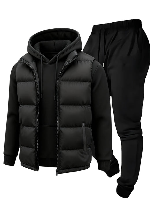 Men's puffer vest, hoodie, sweatpants, tracksuit set