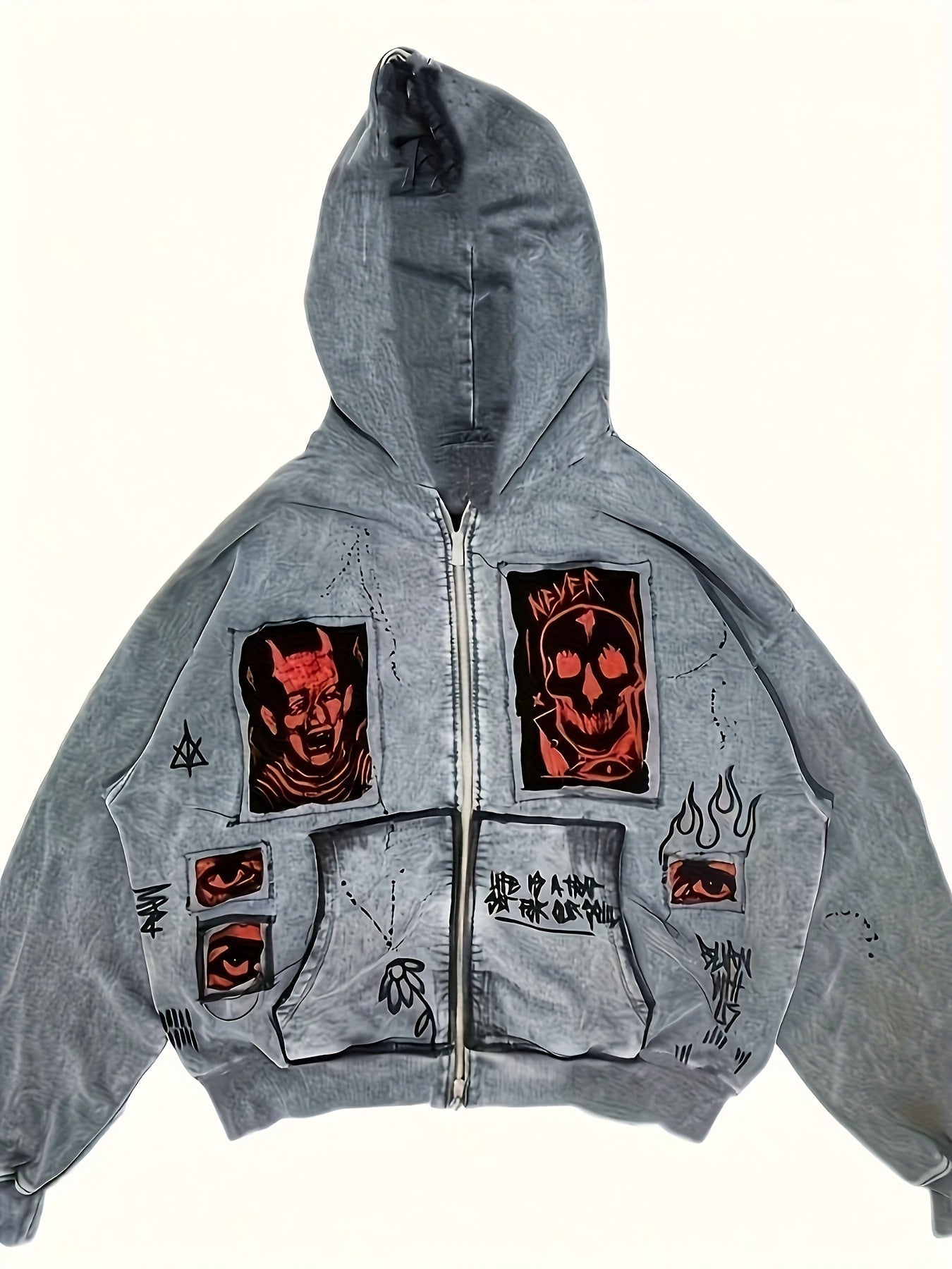 Unisex Kapuzenjacke mit Reißverschluss und Grafikprints, Grau
