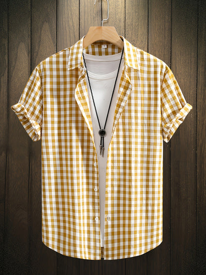 Herren Kurzarm Freizeithemd Kariert – Modernes Button-Down für Alltag und Freizeit