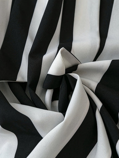 Women's Elegant Striped Blouse with Bow Collar and Ruffled Sleeves – Fashionable Top for Office & Everyday Wear