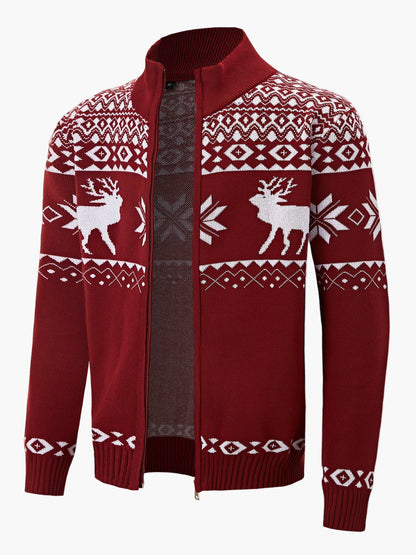 Men's knitted cardigan with reindeer pattern – Christmas style, casual, ideal for autumn and winter