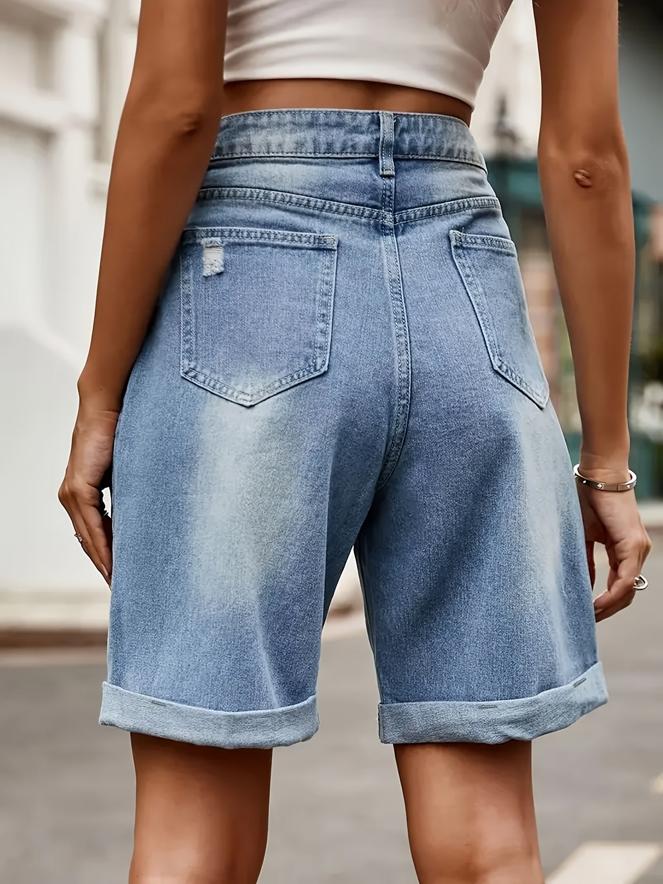 Women's High Waist Jeans Bermuda Shorts in Casual Look for Summer