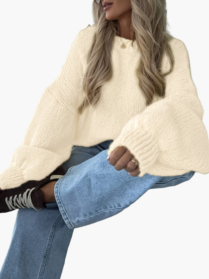 Women's knitted sweater with balloon sleeves and loose fit – fashionable casual look for autumn & winter