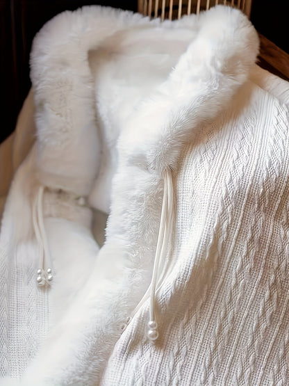 Women's white winter jacket with faux fur trim