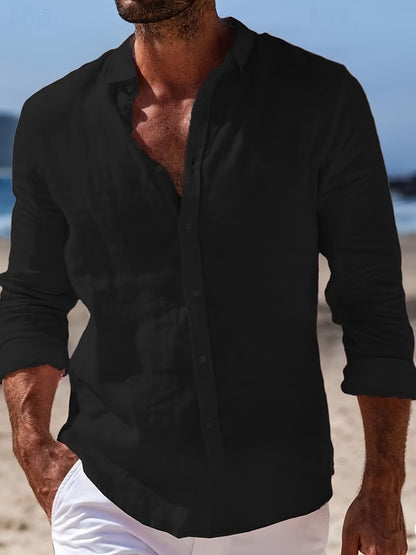Men's Casual Shirt with Button Placket – Stylish Long-Sleeve Shirt for Beach and Everyday Wear