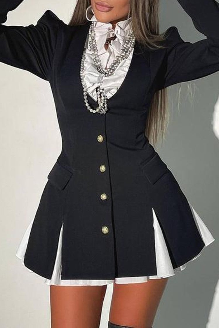 Karl – Two-piece long-sleeve shirt dress with solid buttons A