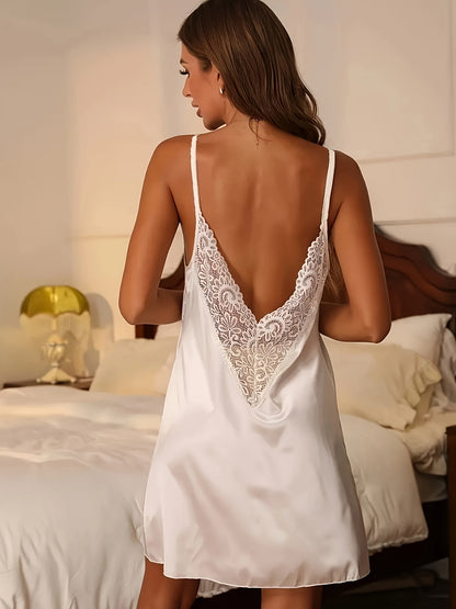 Women's Nightgown with Lace – Sexy V-Neck, Summer, Seductive Nightwear