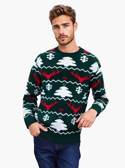 Herren Weihnachtspullover mit Rentier- und Tannenbaum-Muster – Perfekt für festliche Anlässe, lockerer Party-Stil