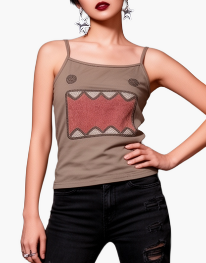 Damen Y2K Streetstyle Tanktop mit Grafik-Print und Ripped Jeans – Modisches Freizeit-Outfit