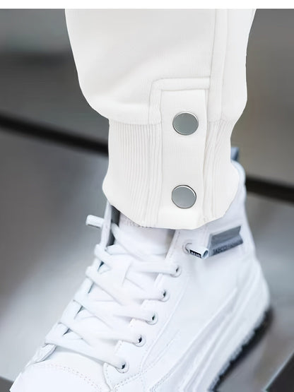 Men's sporty joggers with drawstring, stripes, and buttons